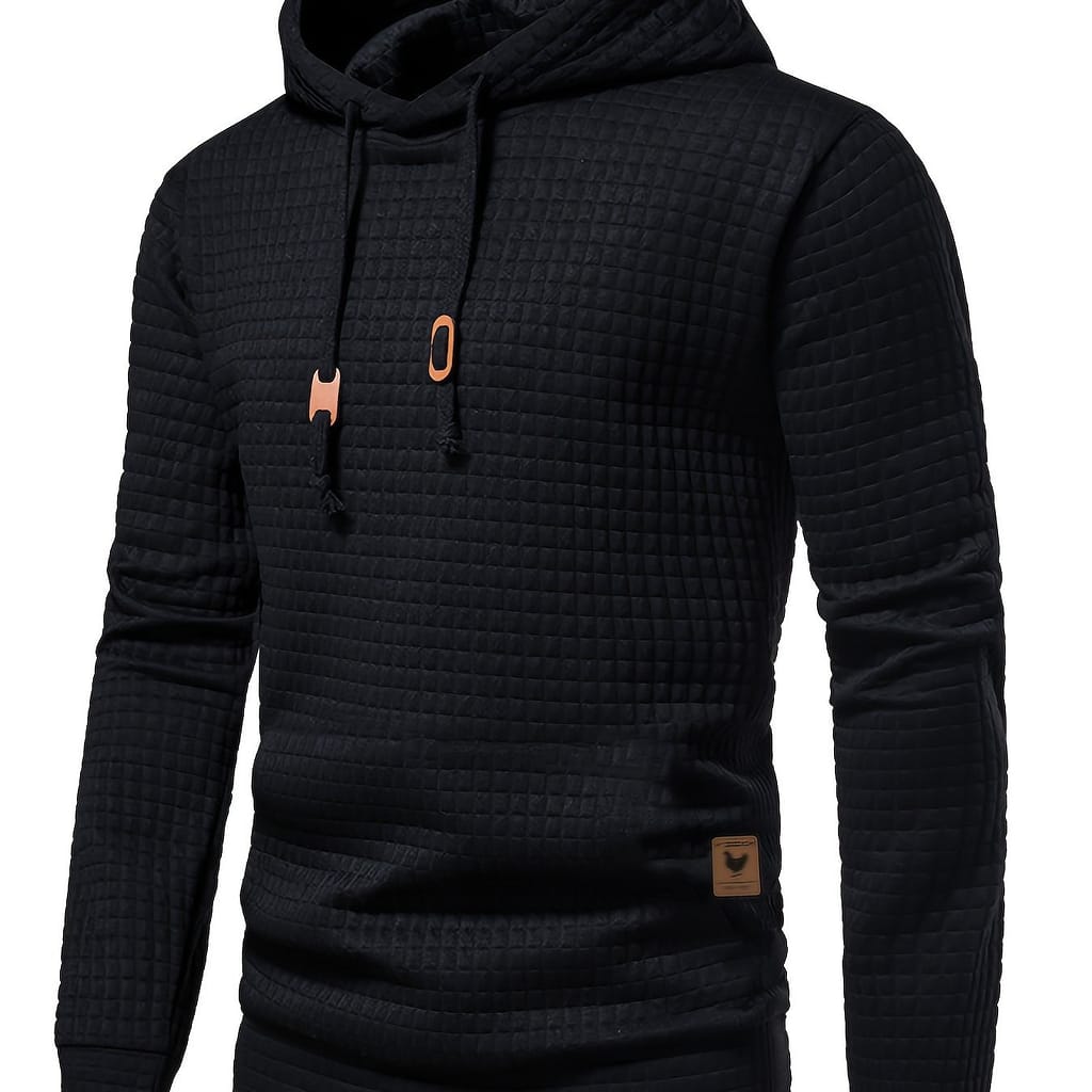 Waffle Pattern Hoodie, Cool Hoodies For Men, Men’s Casual Solid Pullover Hooded Sweatshirt Streetwear For Winter Fall, As Gifts Active Shop Online at Dubai Trades 2
