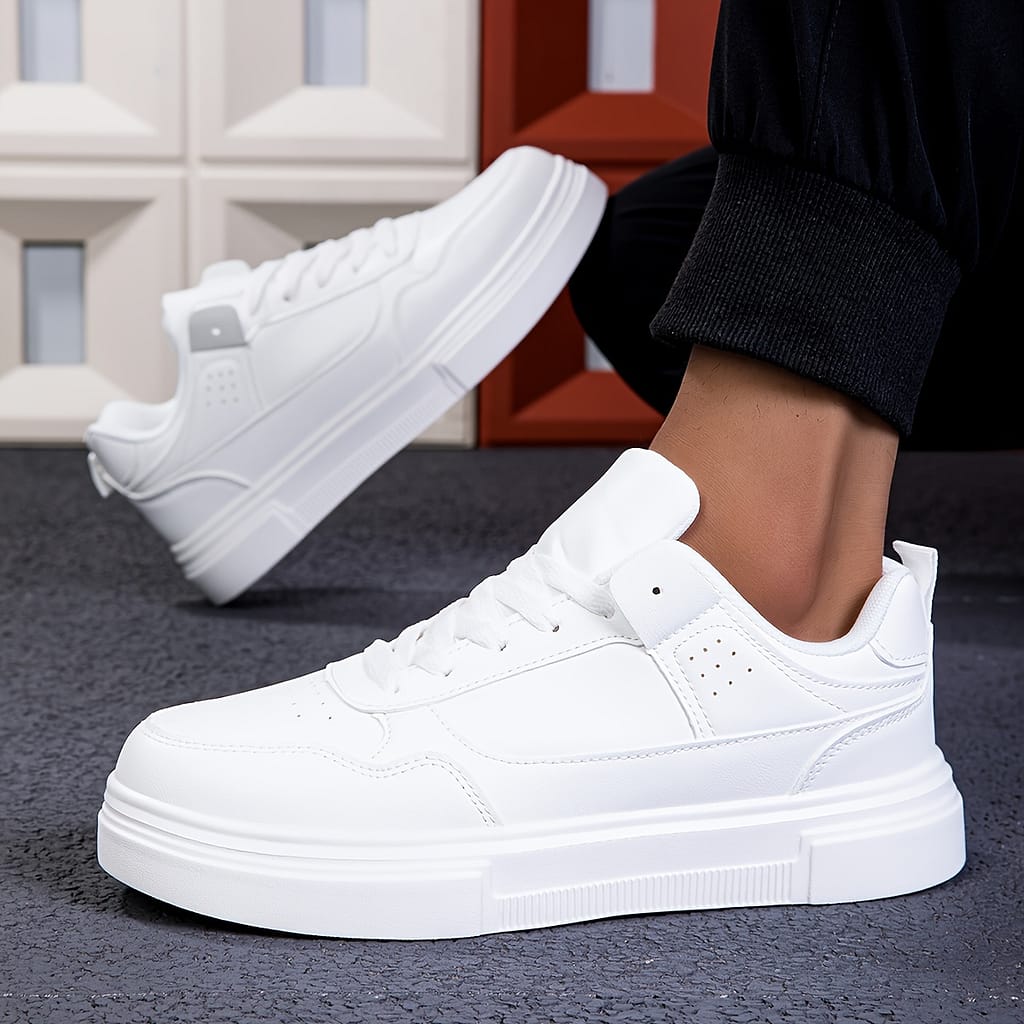 White Sneakers, Casual Sports Shoes, Solid Color Low Top Lace-up, Comfortable Eva Sole, Preppy Style Daily Running Footwear Clothing, Shoes & Jewelry Shop Online at Dubai Trades 2