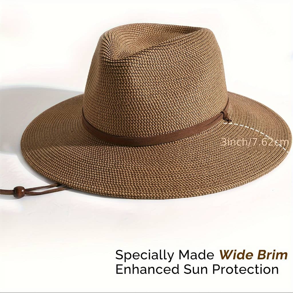 Wide Brim Panama Fedora Beach Hat With Wind Lanyard For Women And Men – Summer Straw Sun Hat Accessories Shop Online at Dubai Trades 2