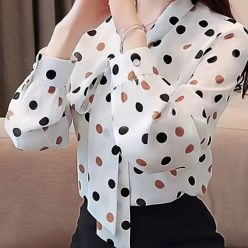 Women’ Floral Print Long Sleeve Blouse – Lightweight Polyester, Semi-sheer, Tie-neck Design, Fashion, Versatile Fashion | Tieneck Shirt | Glossy Finish Blouses Shop Online at Dubai Trades 2