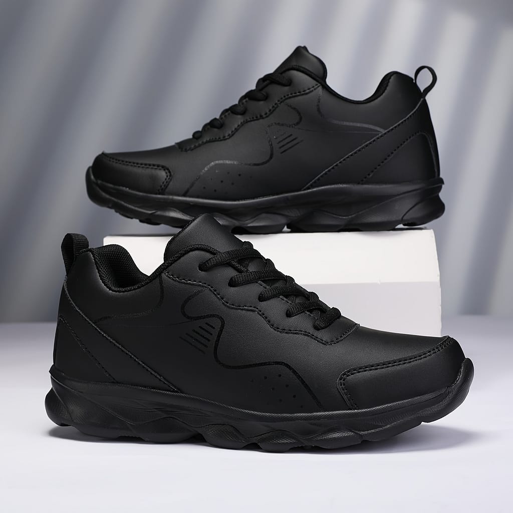 Women’ Solid Black Lightweight Sneakers, Stain Resistant Md Sole, Mesh Lining, Non-woven Insole, For Spring And Autumn Athletic Shop Online at Dubai Trades 2