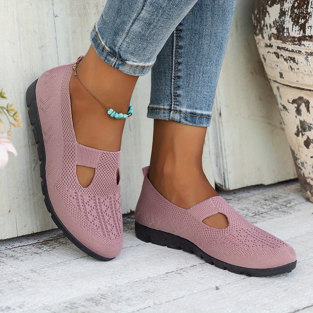 Women’s Breathable Slip-on Flats – Comfortable Flat Shoes For Moms, Fabric Loafers With Rubber Sole, Available In Black, Purple, Pink, And Maroon Athletic Shop Online at Dubai Trades 2