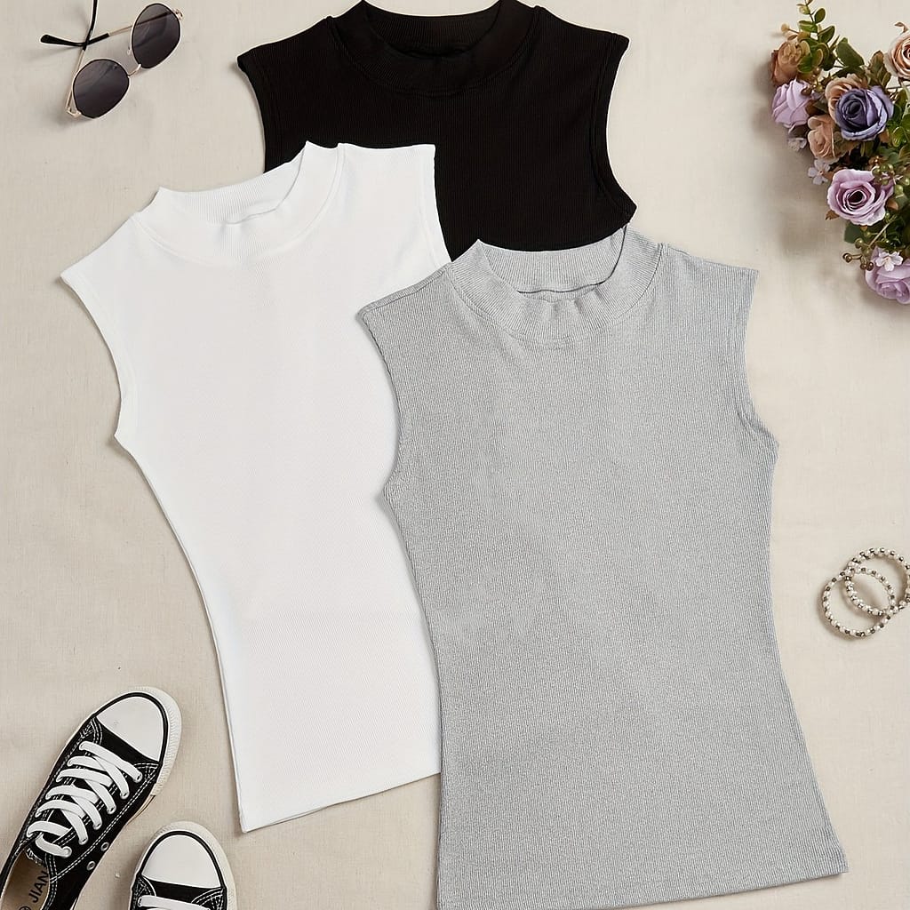Women’s Casual Athletic Tank Tops – Sleeveless, Stretchy, Crew Neck, Solid Colors (black, White, Gray) – Summer Workouts & Casual Attire, Gym Shirts Active Shop Online at Dubai Trades 2