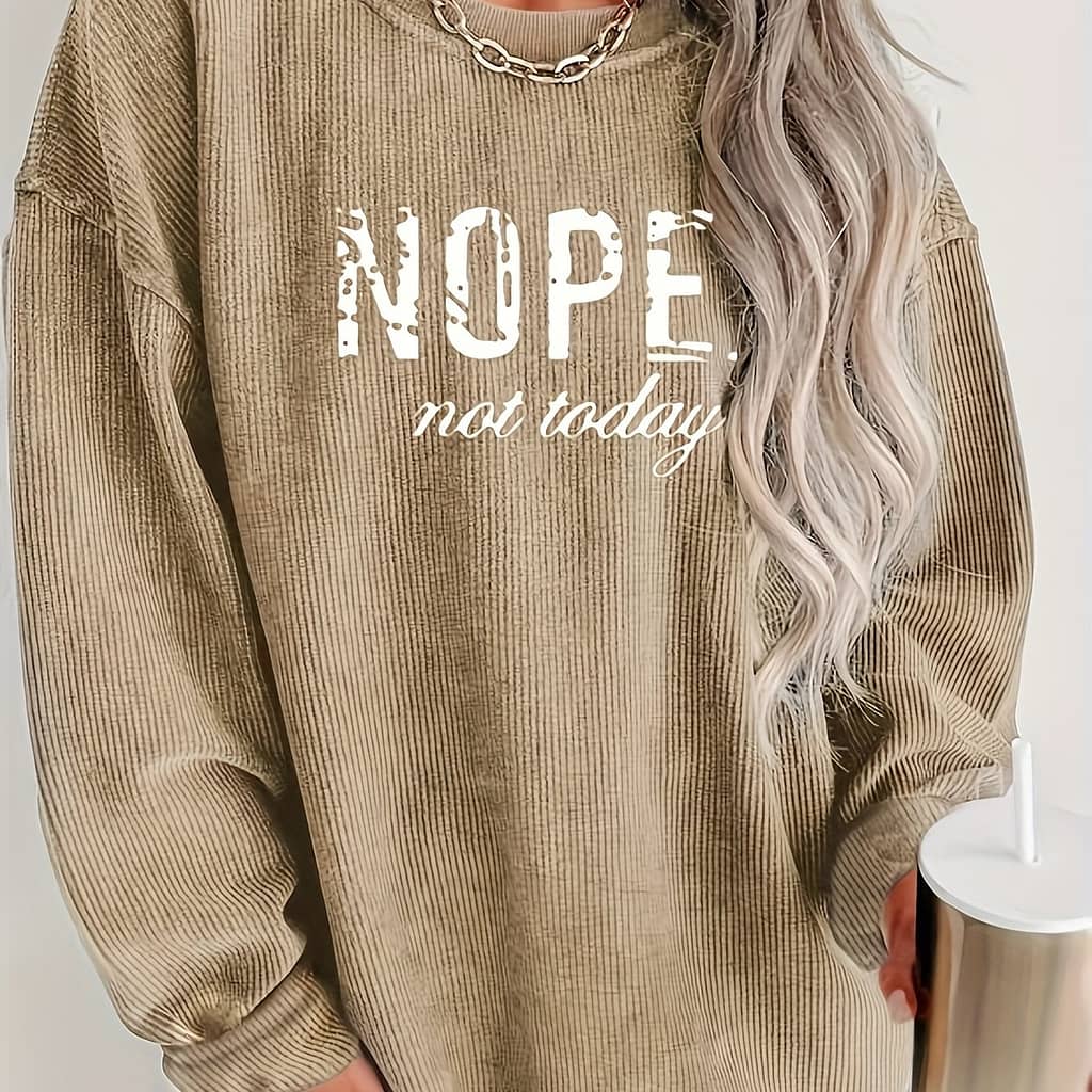 Women’s Casual Crew Neck Long Sleeve Top With “nope ” Print, 100% Polyester, Woven Fabric, 210g/m², Fit Clothing Shop Online at Dubai Trades 2