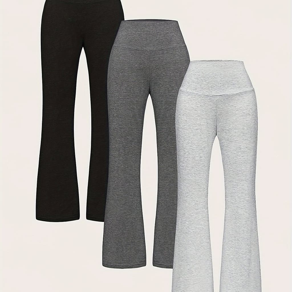 Women’s Casual Flared Pants – High-waisted Stretchy , Machine Washable Solid Color Trousers For Spring Summer Fall, Versatile For Casual & Semi-formal Outfits Clothing Shop Online at Dubai Trades 2