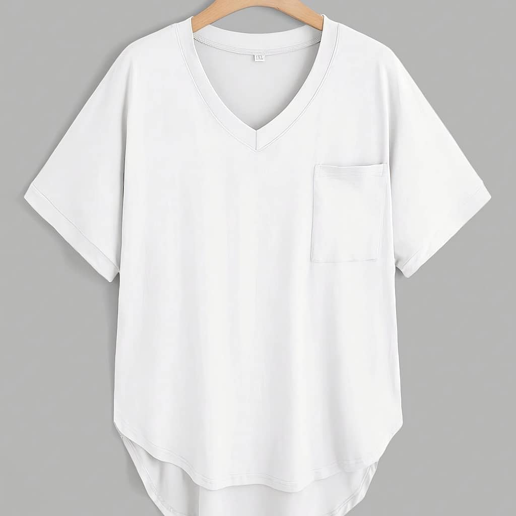 Women’s Casual Lounge Top, Plus Size Solid Short Sleeve V Neck Pocket Patched Basic Sleep T-shirt Clothing, Shoes & Jewelry Shop Online at Dubai Trades 2