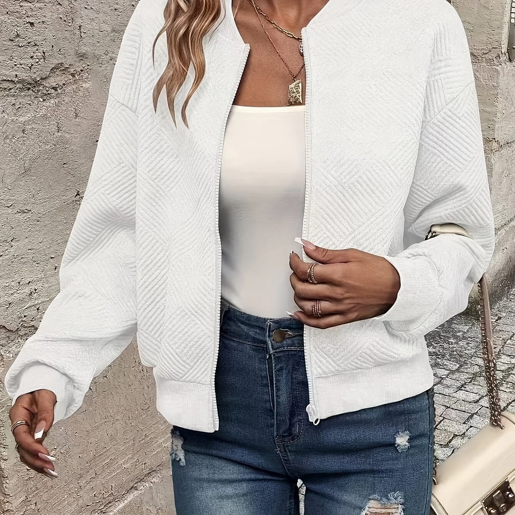 Women’s Casual Solid -up Jacket – Lightweight Polyester, Textured Fabric, Machine Washable, Ideal For Spring/summer Fashion Casual Jackets Shop Online at Dubai Trades 2