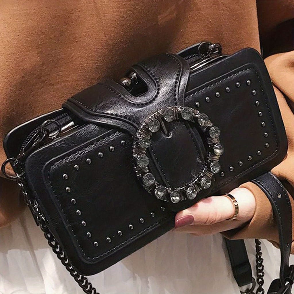 Women’s Fashion Retro Clutch Bag Rivet Motorcycle Bag Chain Shoulder Bag Black Mobile Phone Bag Multi-layer Clip Small Square Bag Clothing, Shoes & Jewelry Shop Online at Dubai Trades 2