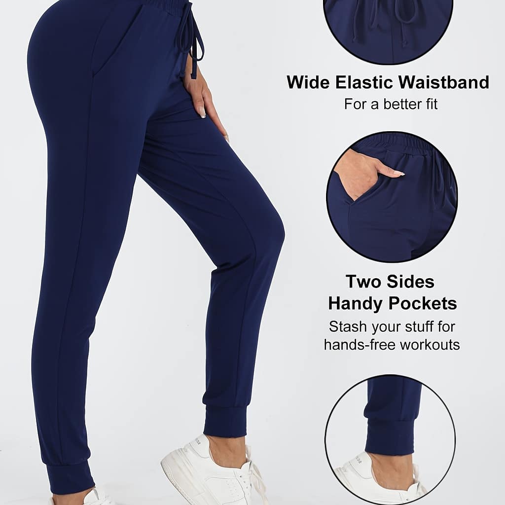Women’s High-waist Navy Blue Jogger Pants – Stretchy & Comfortable Polyester/spandex , Dual , Workouts & Casual Wear, Machine Washable Active Shop Online at Dubai Trades 2