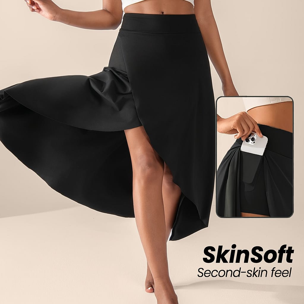 Women’s High-waisted Split Skort With Pockets, Solid Color Casual Sports Skirt, Breathable & Flexible For Active Wear Active Shop Online at Dubai Trades 2