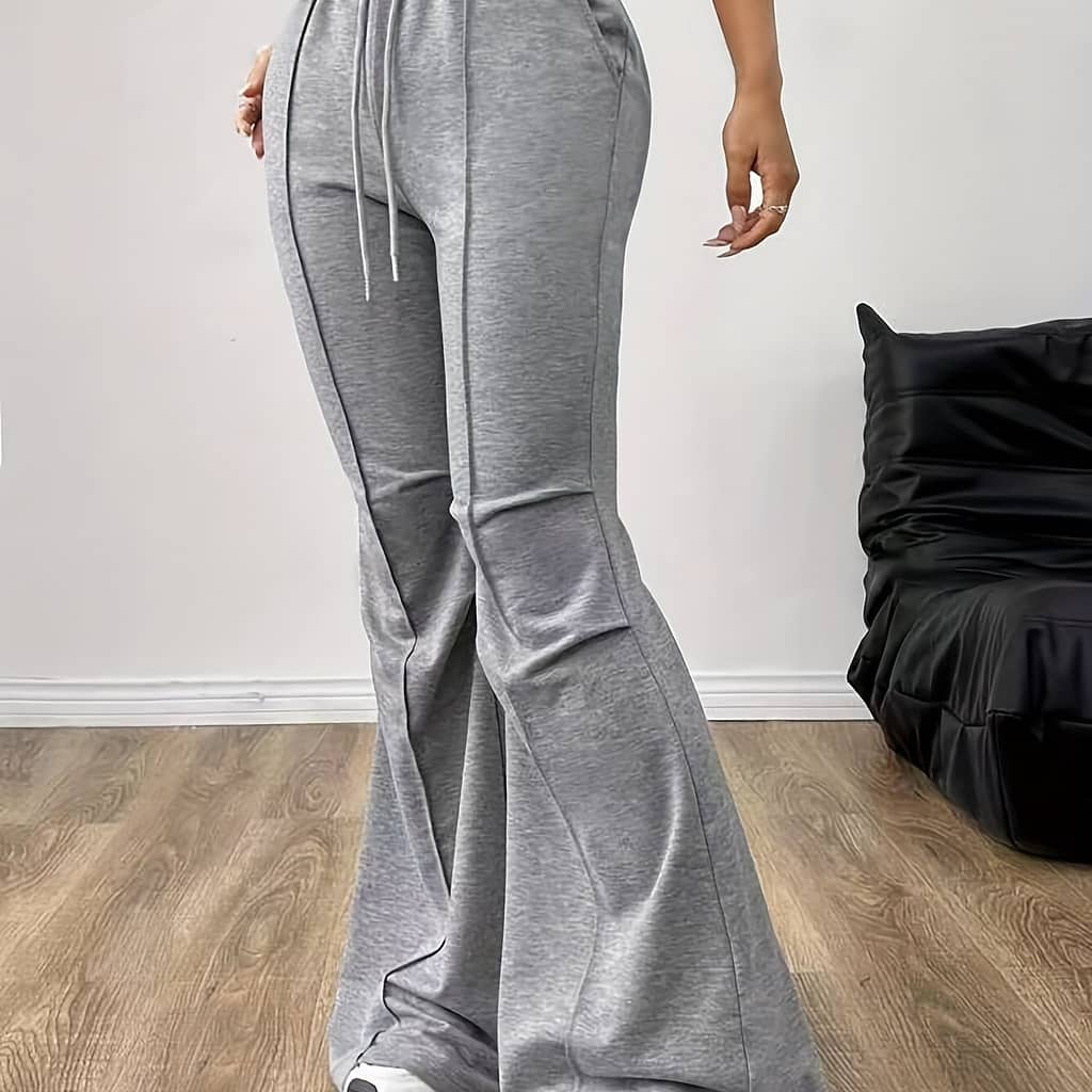 Women’s Leg Pants – Chic Gray With Drawstring Waist, 100% Polyester, Mid-rise, Loose Fit, Machine Washable Clothing Shop Online at Dubai Trades 2