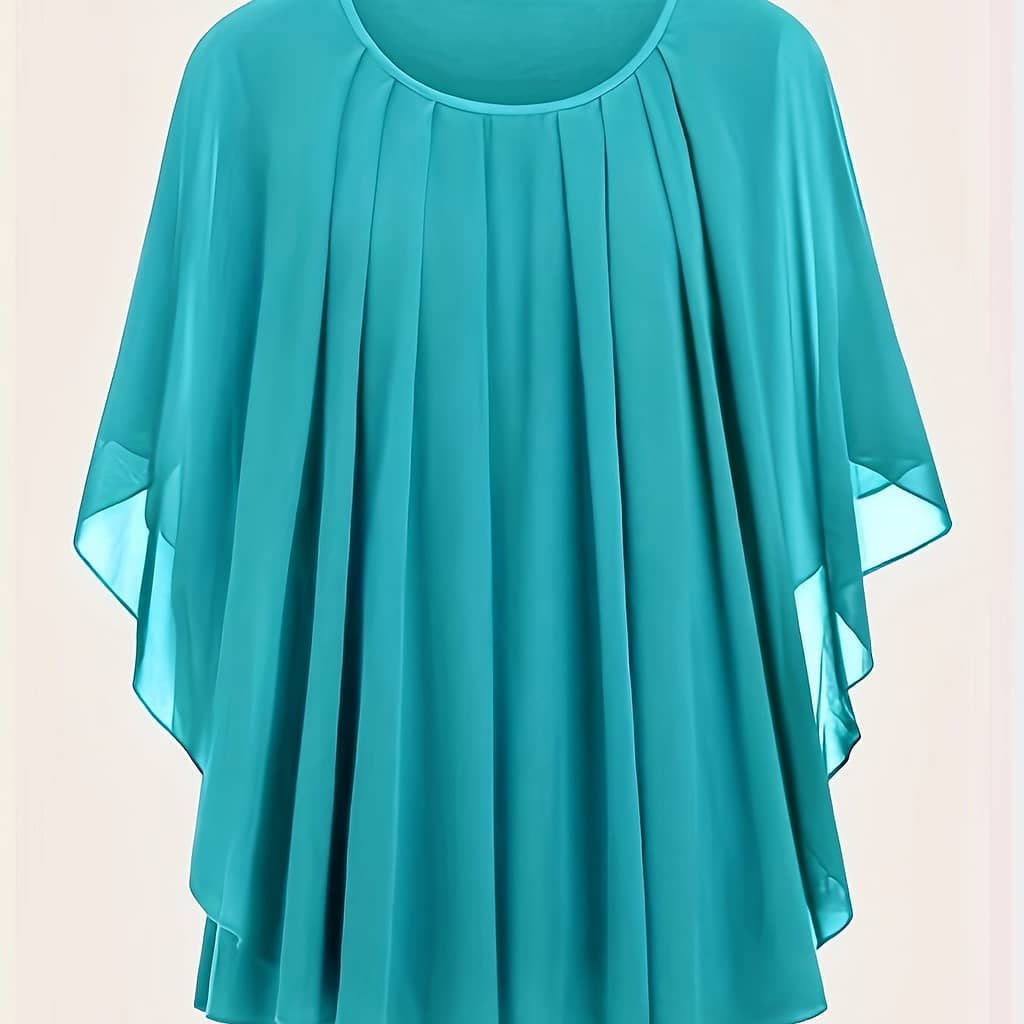 Women’s Plus Size Teal Blouse – Elegant Round Neck, Short Sleeve, Polyester Knit Top With , Wear, Casual Blouse | Sleeve Top | Polyester Fabric Clothing Shop Online at Dubai Trades 2