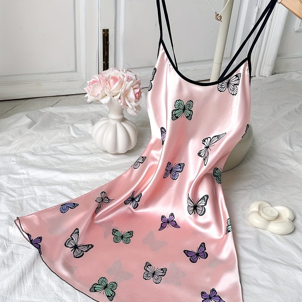 Women’s Print Halter Backless Sleeping Dress – Sexy Red Sleeveless Nightgown With Floral Accents, , Adult Only, Nightwear| Print Dress|backless Design Clothing Shop Online at Dubai Trades 2