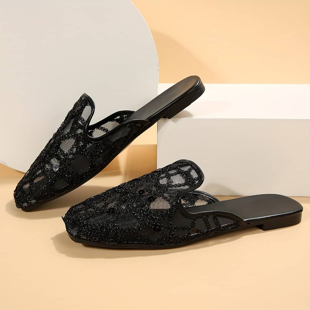 Women’s Sequins Decor Flat Mules, Casual Slip On Square Toe Shoes, Lightweight & Breathable Mesh Shoes Clothing, Shoes & Jewelry Shop Online at Dubai Trades 2