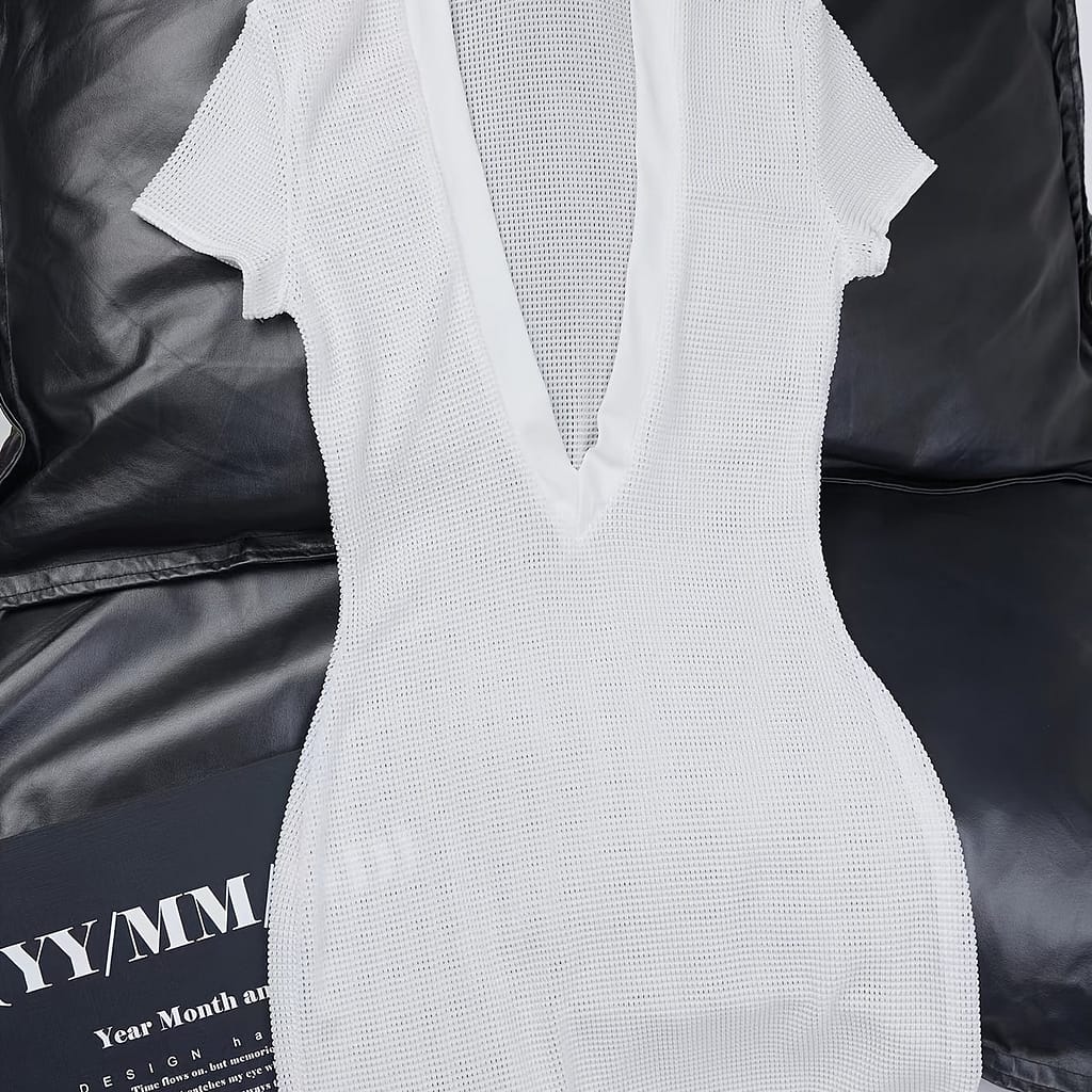 Women’s Sexy V-neck Sheer Beach Dress – 90% Polyamide 10% Elastane, Knit Fabric, Slight Stretch, Solid Color, Breathable Sun Protection Top Clothing Shop Online at Dubai Trades 2