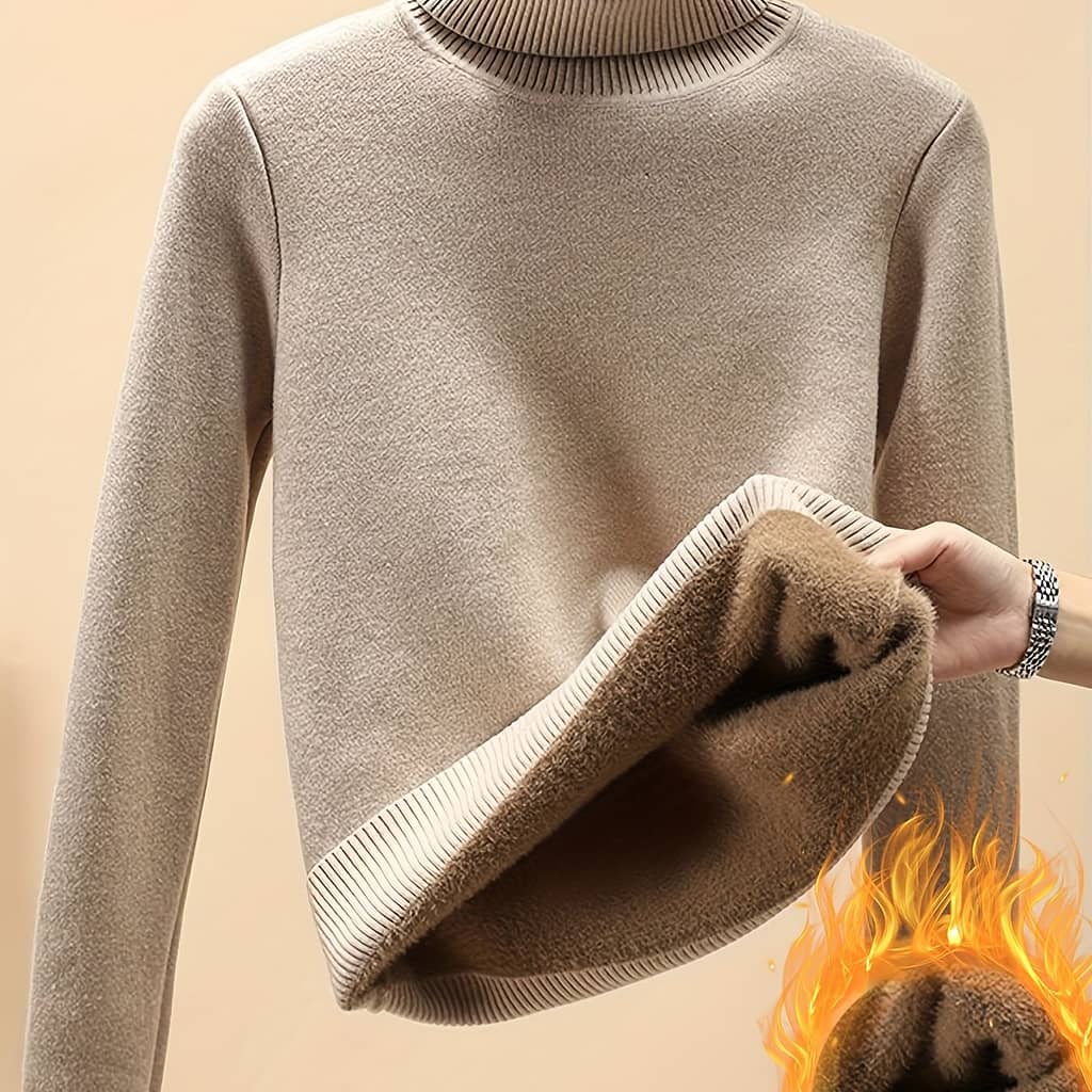 Women’s Thick Fleece Sweater, Winter Warm High Neck Top, Casual Solid Color Knit Fabric, Polyamide 70%, Viscose 19%, Polyester 11%, 529g/m² Fabric Weight, Fall/winter Essential Clothing Shop Online at Dubai Trades 2