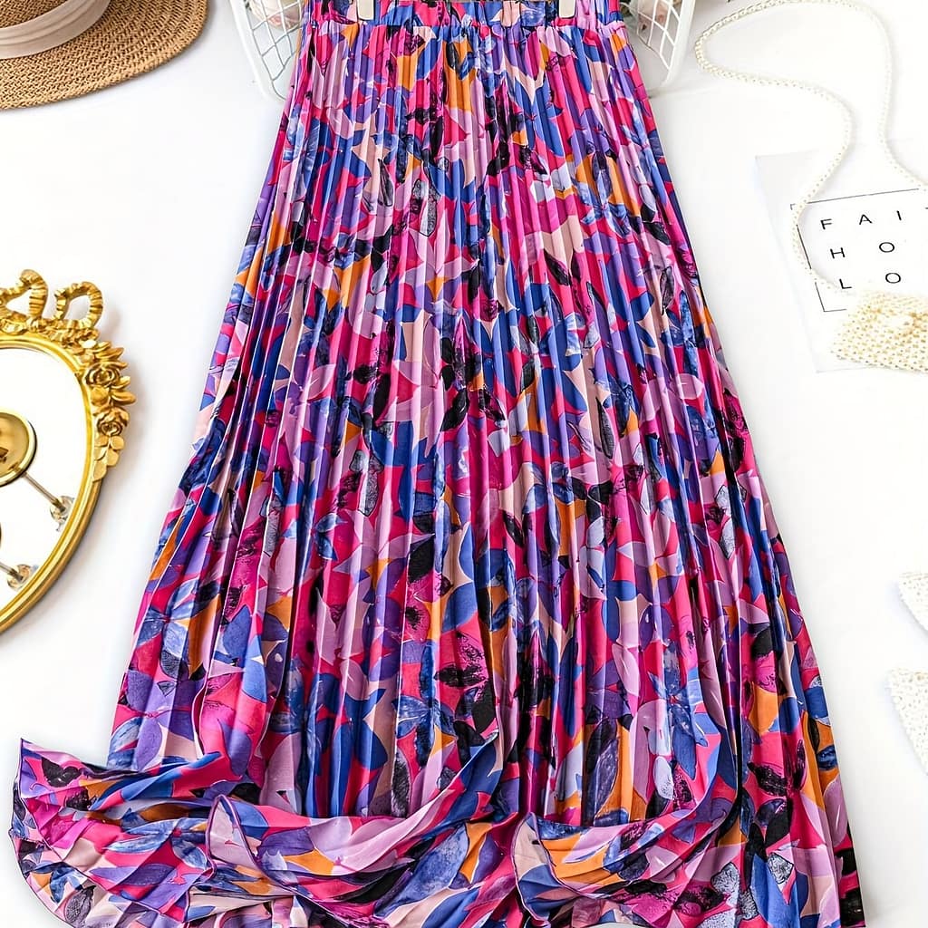 [ ] Women’s Vibrant All- Pleated Skirt – Spring/summer Fashion, High-waisted, Lightweight Polyester, Machine Washable Clothing Shop Online at Dubai Trades 2