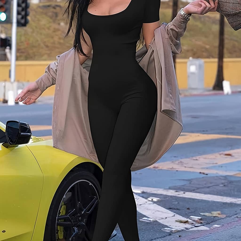 Women’s Yoga Jumpsuit, Solid Color, Skinny Short Sleeve Butt Lifting Long Pants Fashion Jumpsuit Clothing, Shoes & Jewelry Shop Online at Dubai Trades 2