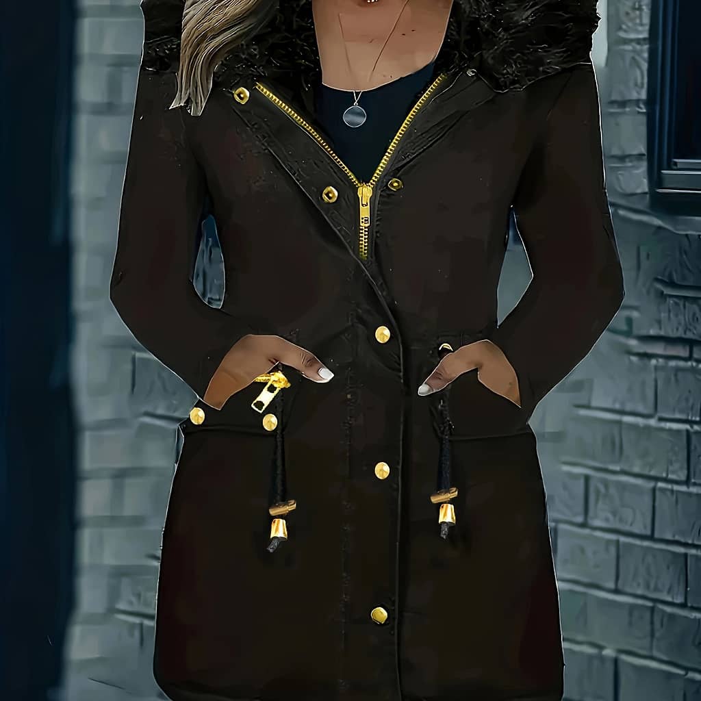 Zip-up Button Front Parka Coat, Thermal Long Sleeve Fur Trim Hooded Drawstring Winter Coat, Women’s Clothing Active & Performance Shop Online at Dubai Trades 2