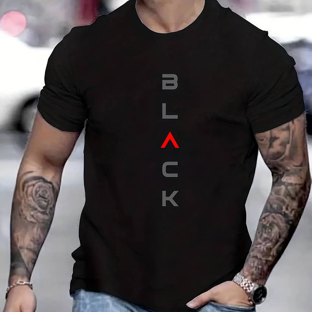 ‘black’ Print Tee Shirt, Tee For Men, Casual Short Sleeve T-shirt For Fall, Tops As Gifts Clothing Shop Online at Dubai Trades 2