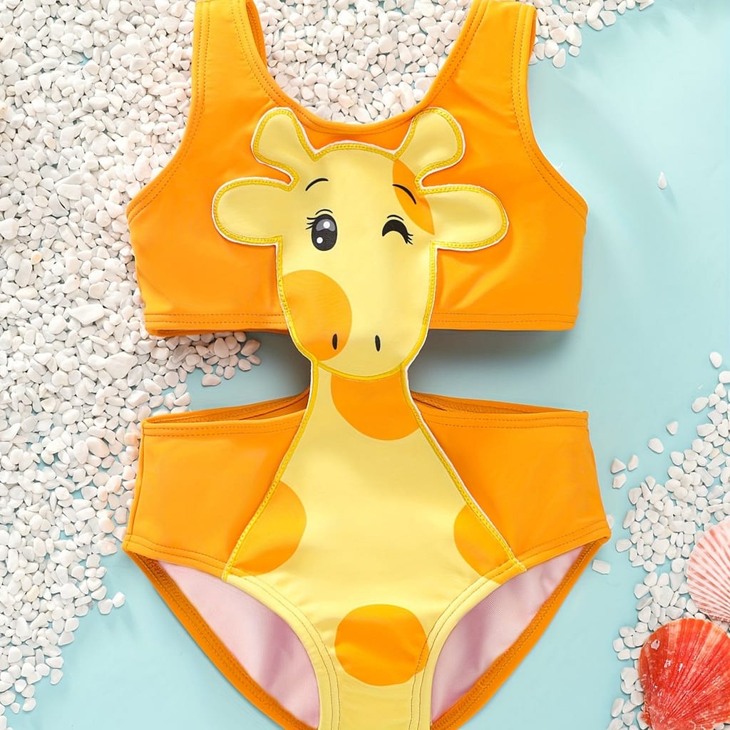 [poolside Perfect] Toddler Girl’s Giraffe Sleeveless One-piece Swimsuit – Adorable Orange & , Stretchy & Machine Washable Polyester For Baby Swimwear, Baby Swimsuit Baby Shop Online at Dubai Trades 2