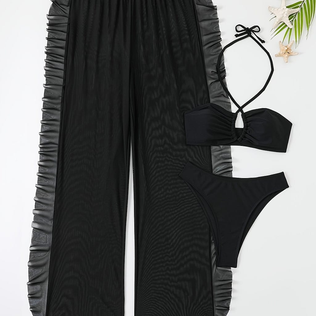 ​solid Color 3 Piece Set Bikini, Halter Neck Backless Swimsuits, Women’s Swimwear & Clothing Bikinis Shop Online at Dubai Trades 2