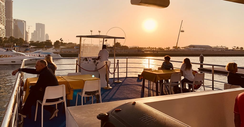 Embark On Dubais Starlit Marina Sunset/Diner Cruise For 4 People Dubai restaurants Shop Online at Dubai Trades 13