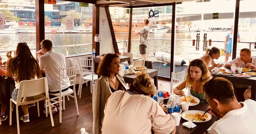 Embark On Dubais Starlit Marina Sunset/Diner Cruise For 4 People Dubai restaurants Shop Online at Dubai Trades 9