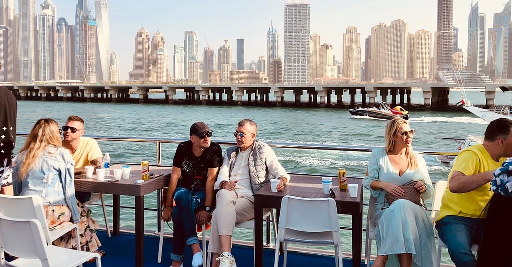 Embark On Dubais Starlit Marina Sunset/Diner Cruise For 4 People Dubai restaurants Shop Online at Dubai Trades 2