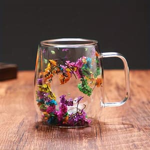 1 Double-walled Glass Coffee Mug With Real – , Aesthetic Cup For Beverages, Home Or Office Use Carafes Shop Online at Dubai Trades 2