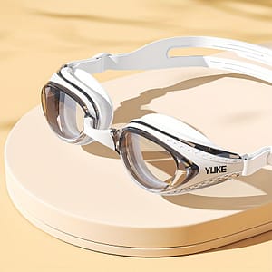1 Pair Of Professional Hd Waterproof Swimming Goggles For – Comfortable, Replaceable Nose Bridge, White Frame With Clear – Ideal For Swimming Goggles Shop Online at Dubai Trades