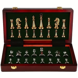 1 Set Yernea Vintage Chess Game Set, 11.8″ Folding Wooden Board, High-quality Metal Alloy Pieces, Classic Game, Yellow And Grey, Creative Material Game Accessories Shop Online at Dubai Trades