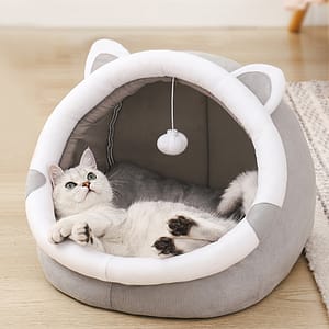 1-piece Convertible Ear Pet Bed With Dangling Ball Toy, Polyester Fiber Material, Cozy Open-topped Nest For Small To Medium Cats And Dogs, Indoor Sleeping Lounge Beds & Furniture Shop Online at Dubai Trades 2