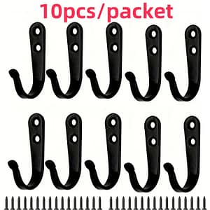 10 Pack Black Metal Coat Hooks – Wall Mount Hooks For Hanging Coats, Hats, Bags – With Included Screws, Dual Hole Design For Secure Mounting Coat Hooks Shop Online at Dubai Trades
