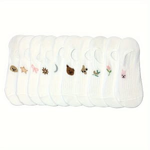 10 Pairs Animal Embroidery Socks, Simple & Breathable Invisible Socks, Women’s Stockings & Hosiery Accessories Shop Online at Dubai Trades