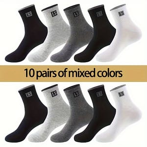 10 Pairs Of Men’s Trendy Solid Crew Socks, Breathable Comfy Casual Unisex Socks For Men’s Outdoor Wearing Wearing Clothing Shop Online at Dubai Trades