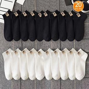 10/ Pairs Solid Black White Pattern Men’s Anklet Crew Socks, Breathable Comfy Casual Socks Essential Fashion Sports Socks For Spring Summer Clothing Shop Online at Dubai Trades