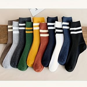 10 Pairs Women’s Mid-calf Socks, Breathable Sweat-absorbent, Trendy Double Design, Casual , Assorted Colors Active Shop Online at Dubai Trades