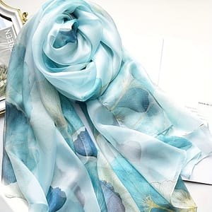 100% , Blue Ginkgo Leaf Pattern Silk Scarf, Romantic And Elegant Accessories Shop Online at Dubai Trades