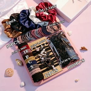 1085pcs Hair Styling Accessories Kit Hair Ties Large Hair Loops Trendy Non Slip Ponytail Holders For Women And Daily Use Beauty & Personal Care Shop Online at Dubai Trades
