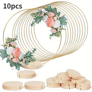 10pcs 12 Inch Metal Floral Hoop Centerpiece With Stand For Table, Metal Macrame Golden Wreath Ring With 12pcs Holders Stands Centerpieces Shop Online at Dubai Trades 2