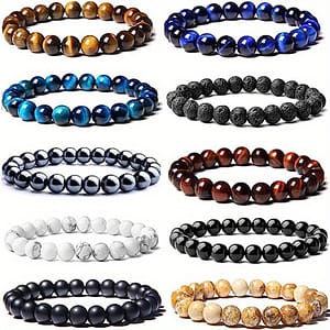 10pcs 8mm Natural Stone Beaded Bracelets Set For Men And Women – Y2k Style, Mosaic Design, No Pendant, Perfect Gift For Festive Occasions Clothing, Shoes & Jewelry Shop Online at Dubai Trades