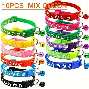 10pcs Adjustable Nylon Pet Collars With Bells – Vibrant Cartoon Paw & For Dogs And Cats Cats Shop Online at Dubai Trades
