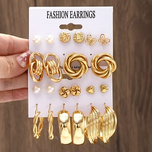 11pcs Elegant Golden- Earring Set For Women – Alloy In Assorted Shapes & Sizes, Stainless Steel Posts – Ideal For & Special Occasions – Chic , Novelty Earrings Clothing, Shoes & Jewelry Shop Online at Dubai Trades