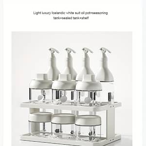 11pcs Glass Condiment Set With Storage Rack – Leakproof Seasoning & Oil Containers For Kitchen Organization, White Cabinet & Drawer Organization Shop Online at Dubai Trades