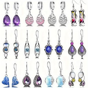 12 Pairs/ Set Colorful Shiny Artificial Crystal Decor Dangle Earrings Bohemian Elegant Style Zinc Alloy Jewelry Delicate Female Gift Clothing, Shoes & Jewelry Shop Online at Dubai Trades