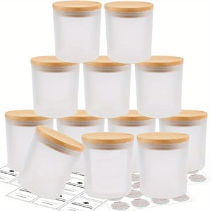 12-pack Frosted Glass Candle Jars 10oz With Bamboo Lids – Dishwasher Safe, Empty Bulk Candle Making Containers, Uncharged Material Arts, Crafts & Sewing Shop Online at Dubai Trades 2