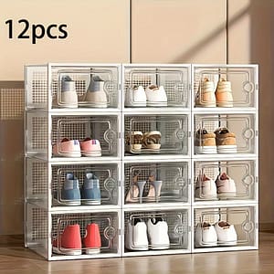 12/6pcs Shoe Storage Boxes, Plastic Black Transparent Xl, Square Shoe Organizer Cabinets With Lids, Waterproof, , Lid Design, Home & Kitchen Storage Drawers Boot & Shoe Boxes Shop Online at Dubai Trades