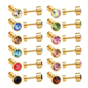 12pairs 6mm Round Colorful Imitation Zircon Stainless Steel Stud Earrings Clothing, Shoes & Jewelry Shop Online at Dubai Trades