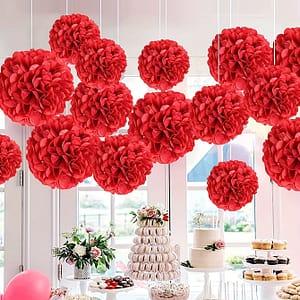 12pcs, Red Hanging , , Celebration Decoration, Decoration, Home Decoration , Birthday Pom Poms Decorations Shop Online at Dubai Trades